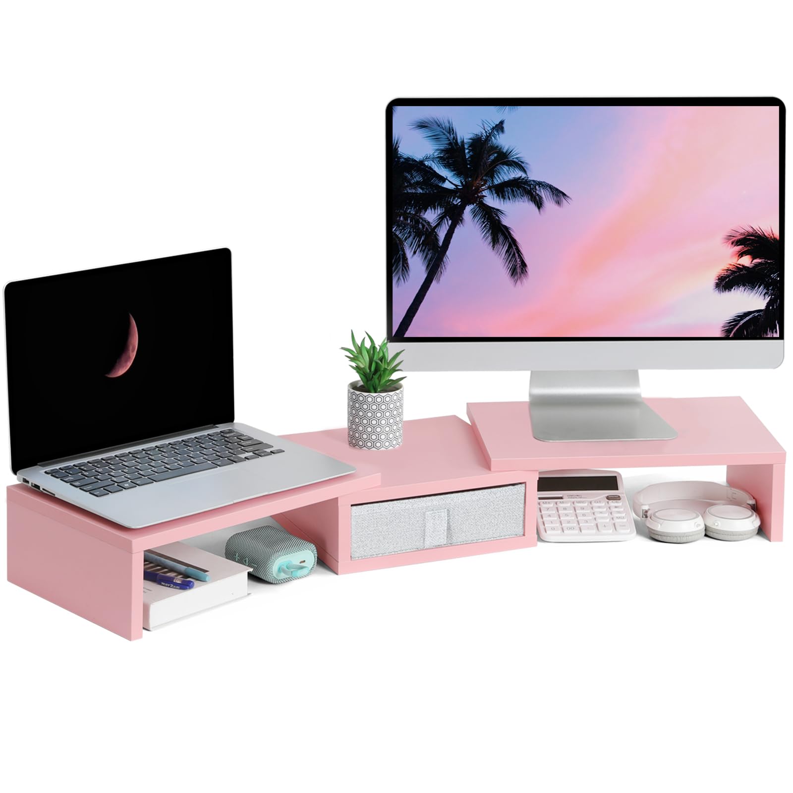 Amazon.com: TEAMIX Pink Dual Monitor Stand Riser with Drawer